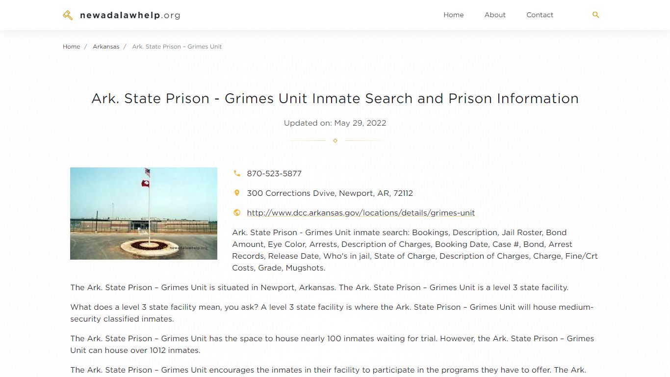 Ark. State Prison - Grimes Unit Inmate Search, Visitation ...